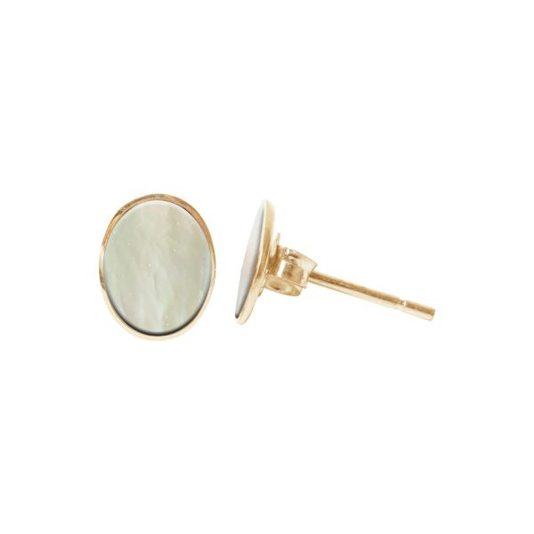 Gold Mother of Pearl Oval Stud Earrings