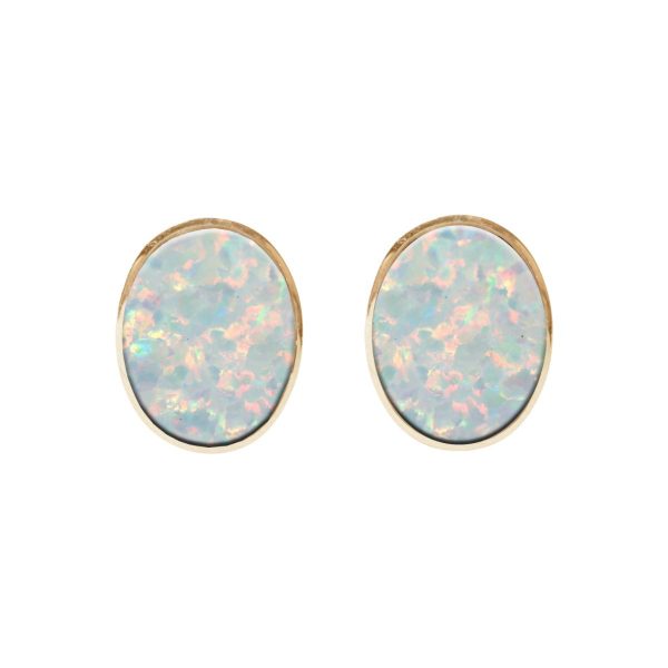 Gold Opalite Sun Ice Oval Stud Earrings