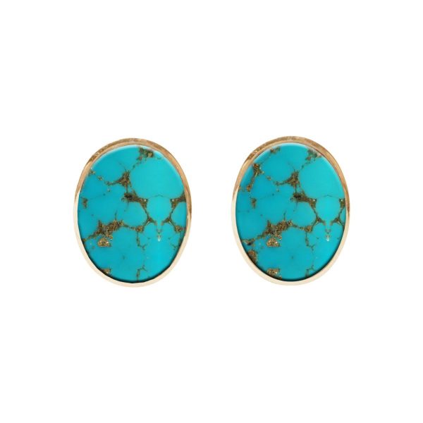 Gold Turquoise Oval Stud Earrings