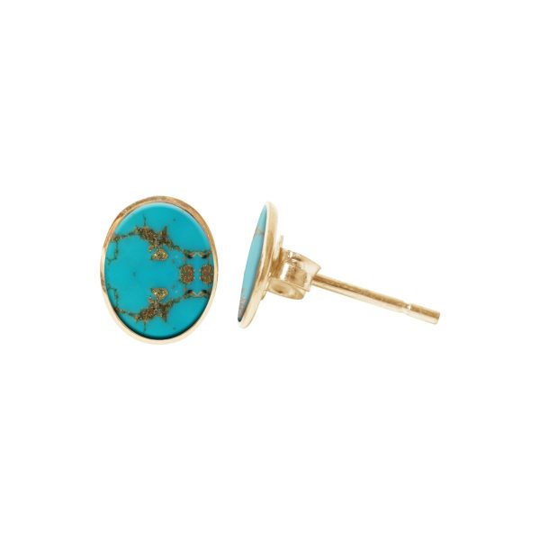 Gold Turquoise Oval Stud Earrings