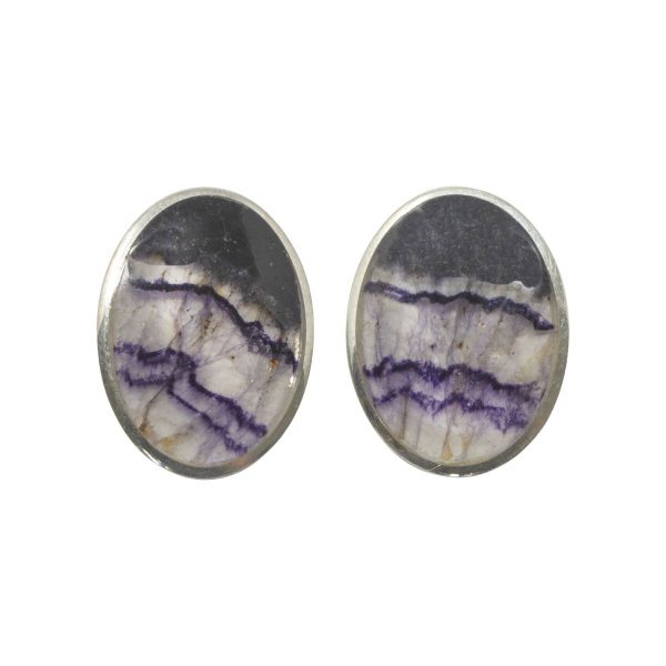 Silver Blue John Oval Clip Earrings