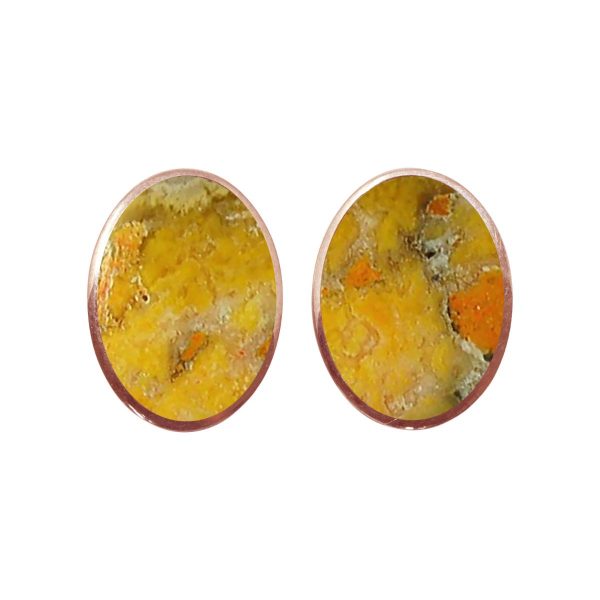 Rose Gold Bumblebee Jasper Oval Clip Earrings