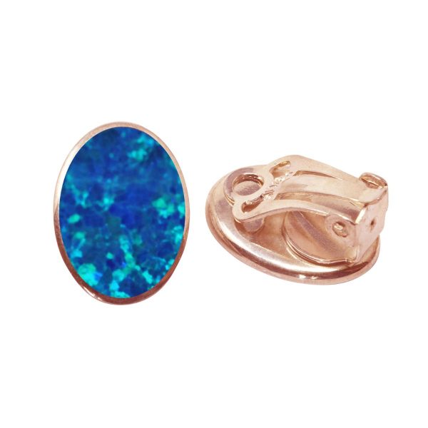 Rose Gold Opalite Cobalt Blue Oval Clip Earrings