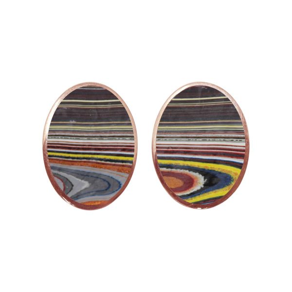 Rose Gold Fordite Oval Clip Earrings