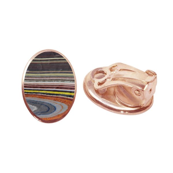 Rose Gold Fordite Oval Clip Earrings