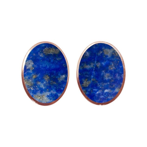 Rose Gold Lapis Oval Clip Earrings