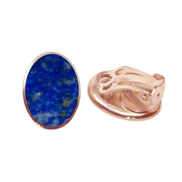 Rose Gold Lapis Oval Clip Earrings