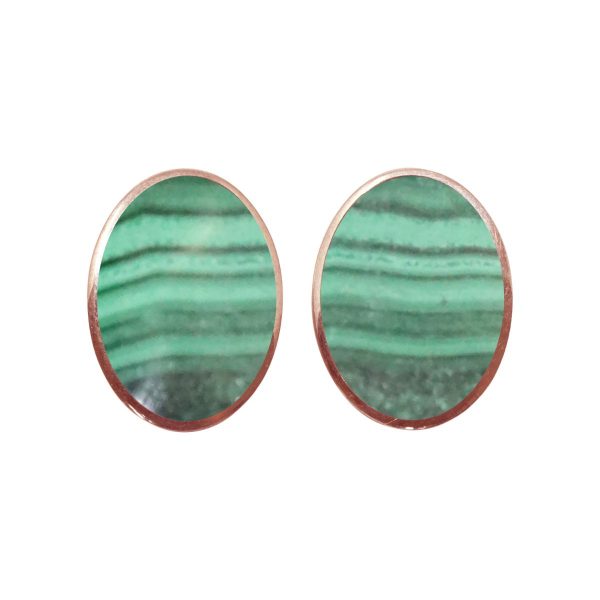 Rose Gold Malachite Oval Clip Earrings