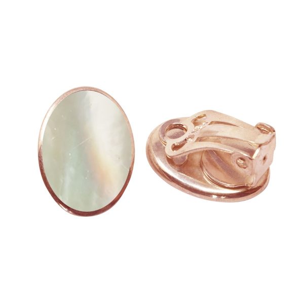 Rose Gold Mother of Pearl Oval Clip Earrings