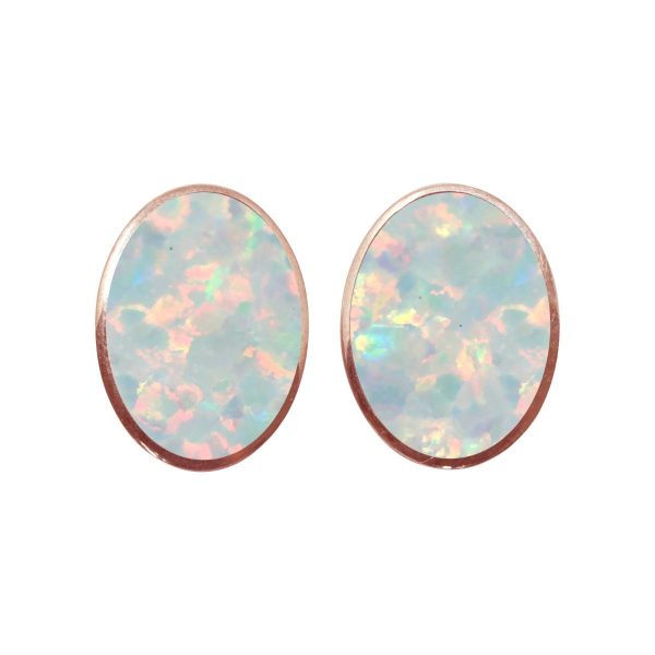 Rose Gold Opalite Sun Ice Oval Clip Earrings