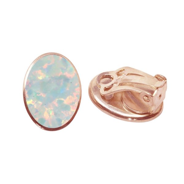 Rose Gold Opalite Sun Ice Oval Clip Earrings