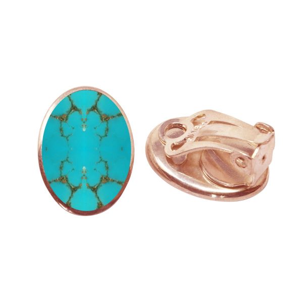 Rose Gold Turquoise Oval Clip Earrings