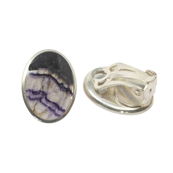 Silver Blue John Oval Clip Earrings