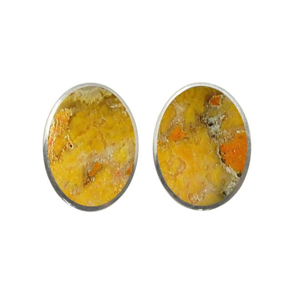 Silver Bumblebee Jasper Oval Clip Earrings