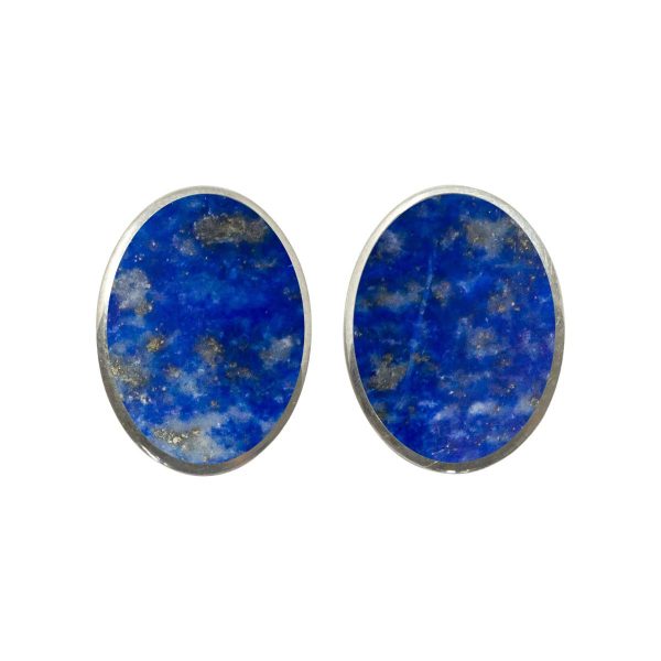 Silver Lapis Oval Clip Earrings