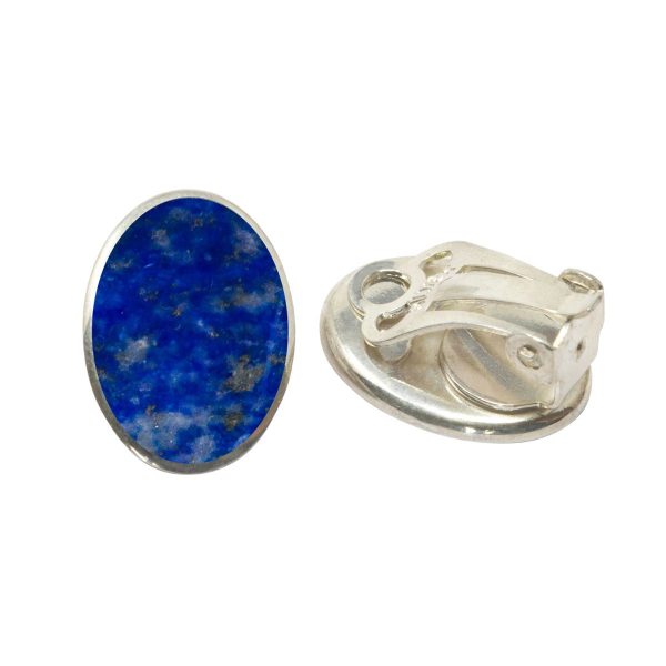 Silver Lapis Oval Clip Earrings