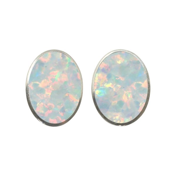Silver Opalite Sun Ice Oval Clip Earrings