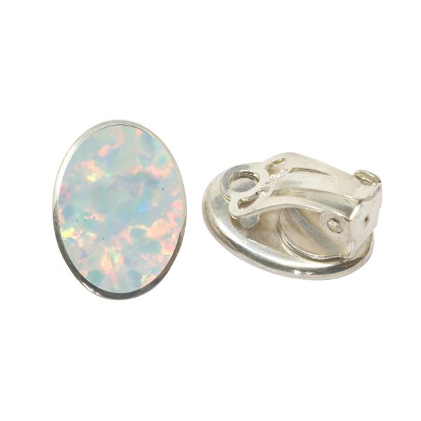 Silver Opalite Sun Ice Oval Clip Earrings