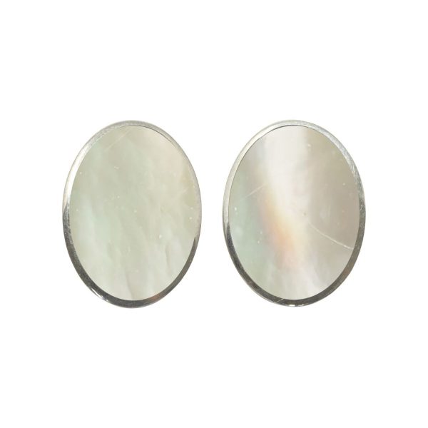 White Gold Mother of Pearl Oval Clip Earrings