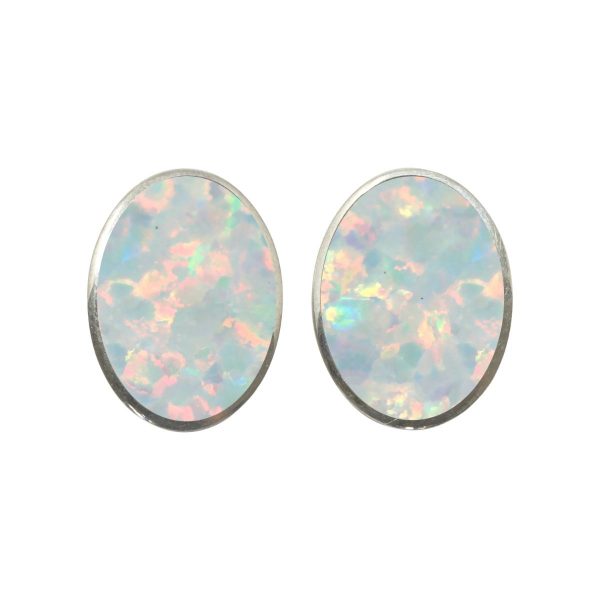 White Gold Opalite Sun ice Oval Clip Earrings