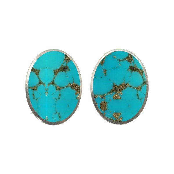White Gold Turquoise Oval Clip Earrings