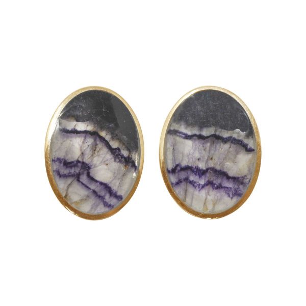 Yellow Gold Blue John Oval Clip Earrings