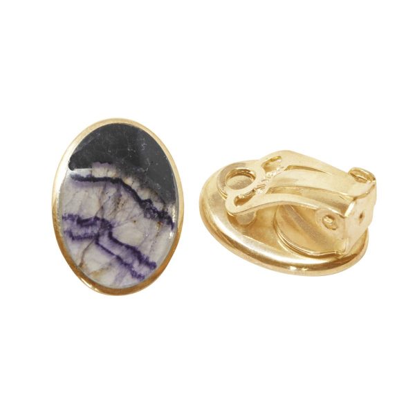 Yellow Gold Blue John Oval Clip Earrings