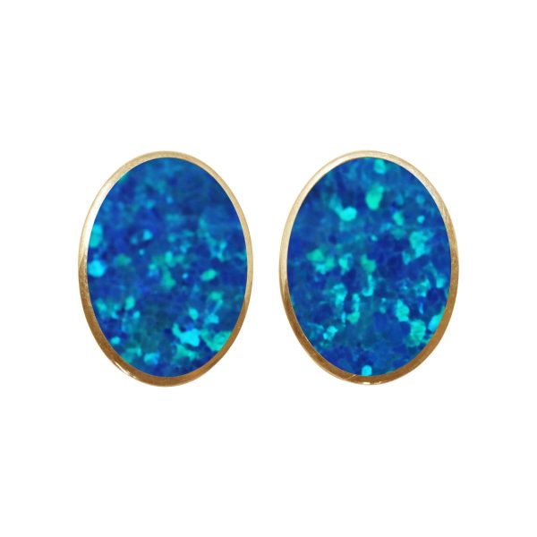 Yellow Gold Opalite Cobalt Blue Oval Clip Earrings