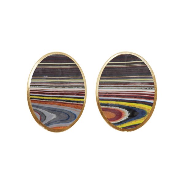 Yellow Gold Fordite Oval Clip Earrings