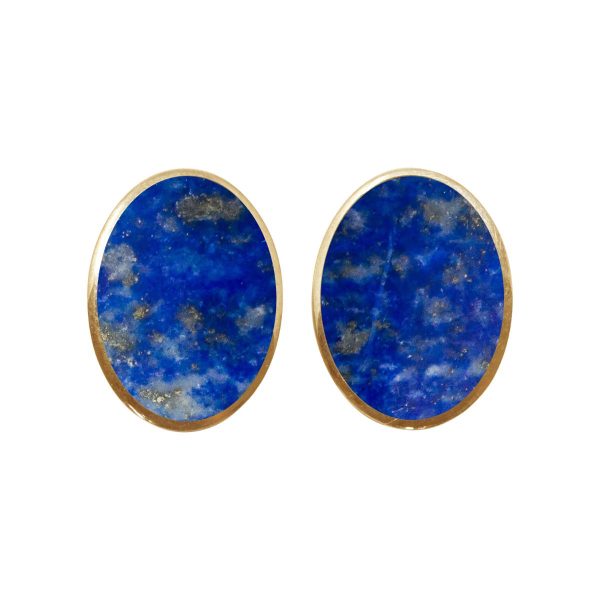 Yellow Gold Lapis Oval Clip Earrings