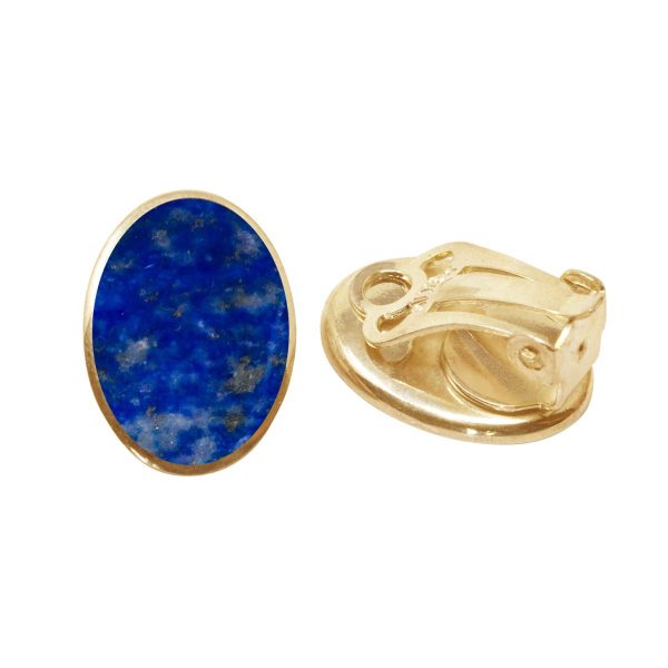Yellow Gold Lapis Oval Clip Earrings