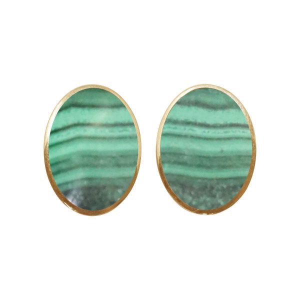 Yellow Gold Malachite Oval Clip Earrings