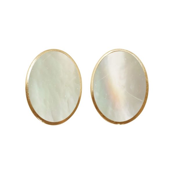 Yellow Gold Mother of Pearl Oval Clip Earrings