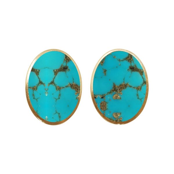 Yellow Gold Turquoise Oval Clip Earrings