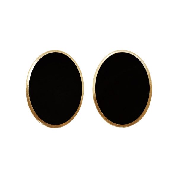 Yellow Gold Whitby Jet Oval Clip Earrings