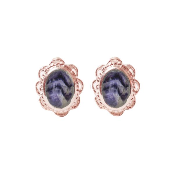 Rose Gold Blue John Oval Stud Earrings