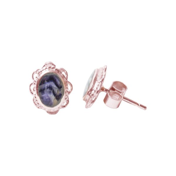 Rose Gold Blue John Oval Stud Earrings