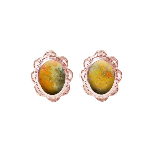 Rose Gold Bumblebee Jasper Oval Stud Earrings