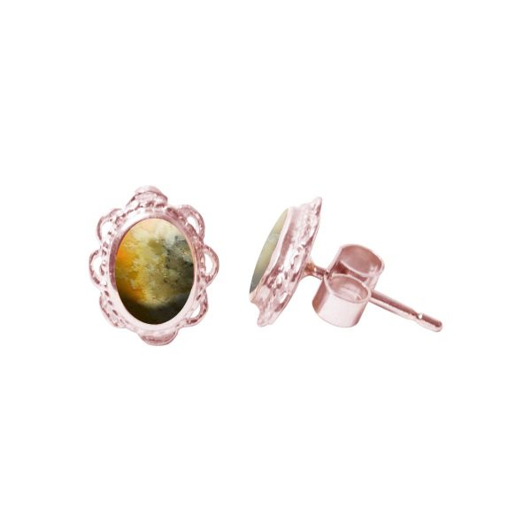 Rose Gold Bumblebee Jasper Oval Stud Earrings