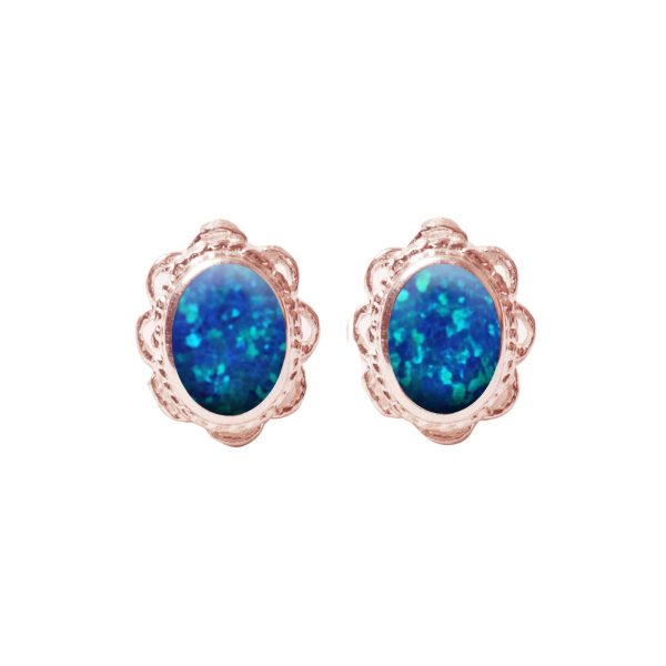 Rose Gold Cobalt Blue Opalite Oval Stud Earrings