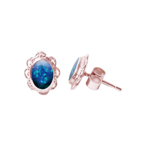 Rose Gold Cobalt Blue Opalite Oval Stud Earrings