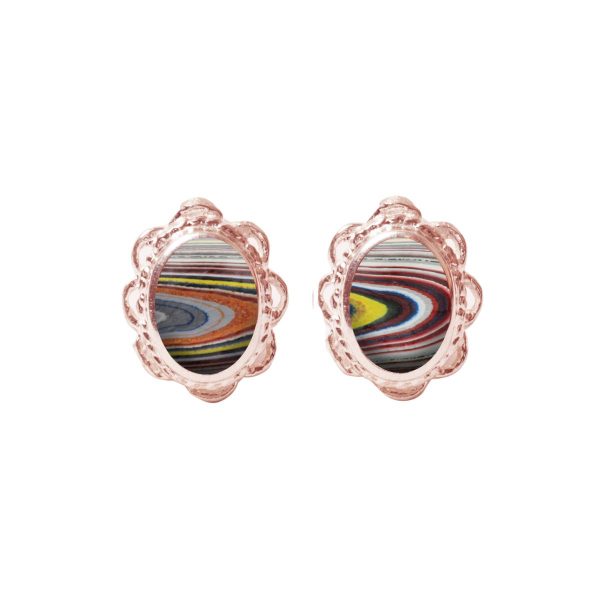 Rose Gold Fordite Oval Stud Earrings