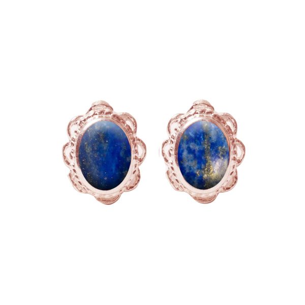 Rose Gold Lapis Oval Stud Earrings