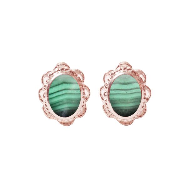 Rose Gold Malachite Oval Stud Earrings