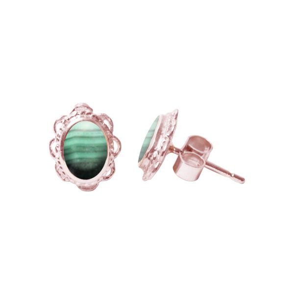 Rose Gold Malachite Oval Stud Earrings