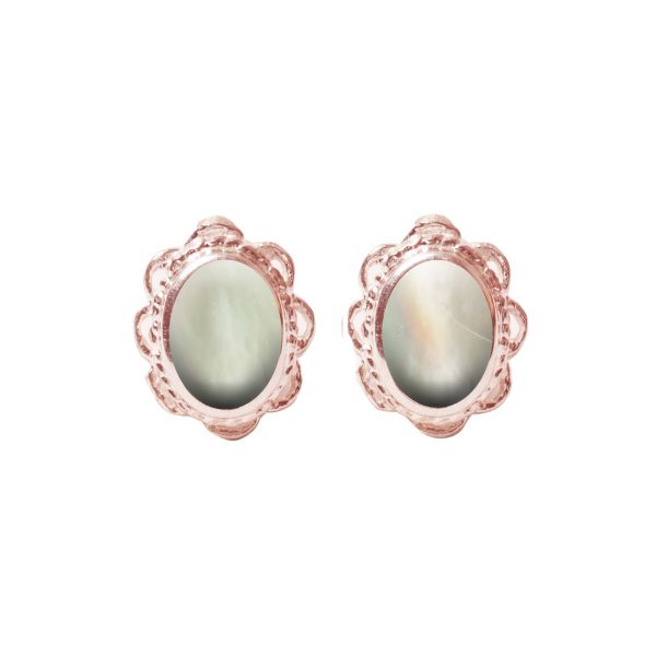 Rose Gold Mother of Pearl Oval Stud Earrings