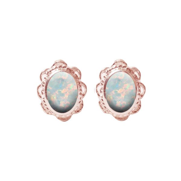 Rose Gold Opalite Sun Ice Oval Stud Earrings