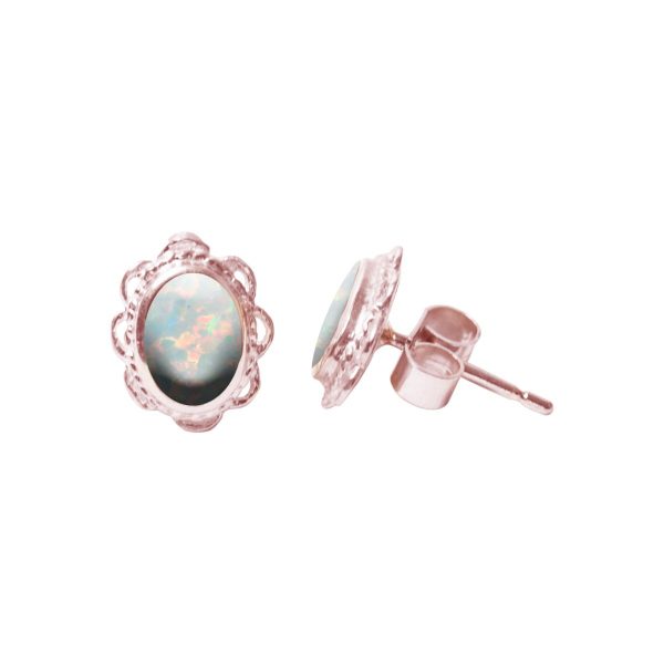 Rose Gold Opalite Sun Ice Oval Stud Earrings