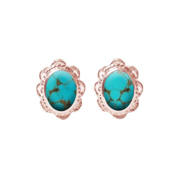 Rose Gold Turquoise Oval Stud Earrings