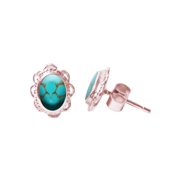 Rose Gold Turquoise Oval Stud Earrings